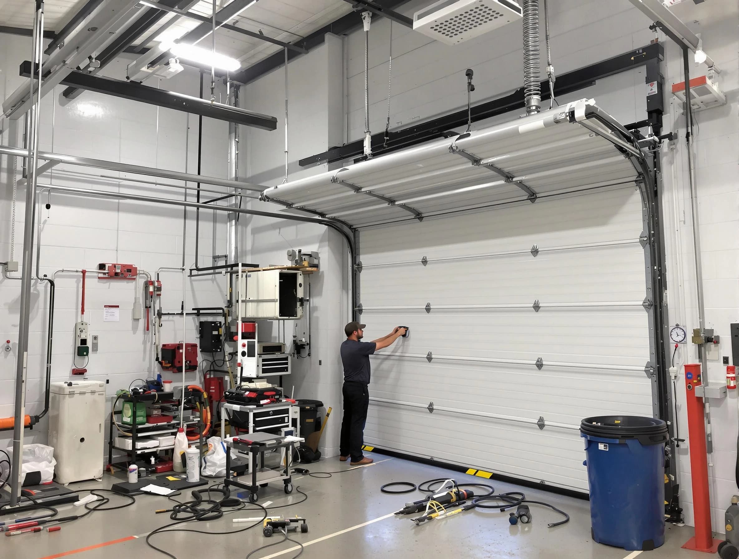 Slaughterville Garage Door Repair certified technician performing commercial door repair at a Slaughterville business facility