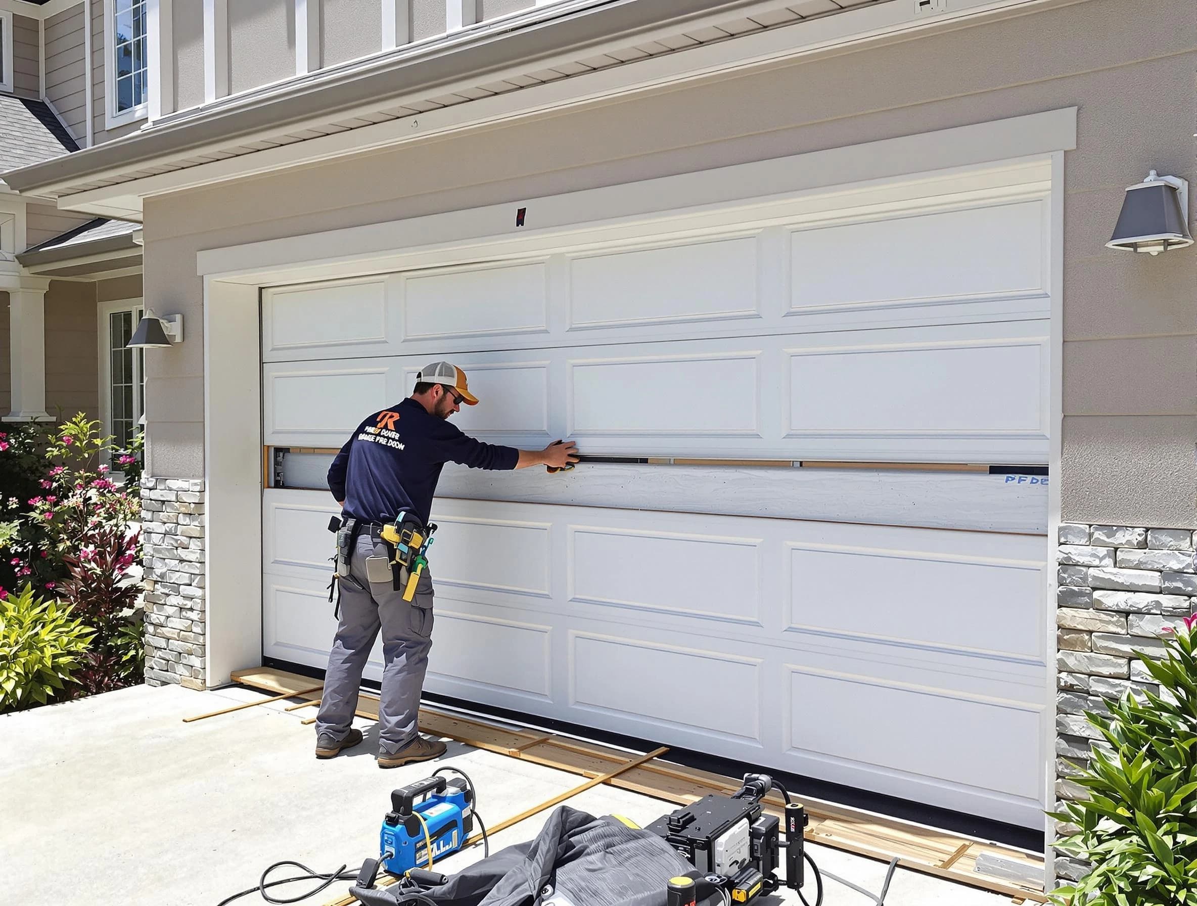 Slaughterville Garage Door Repair team performing complete garage door replacement at Slaughterville residence