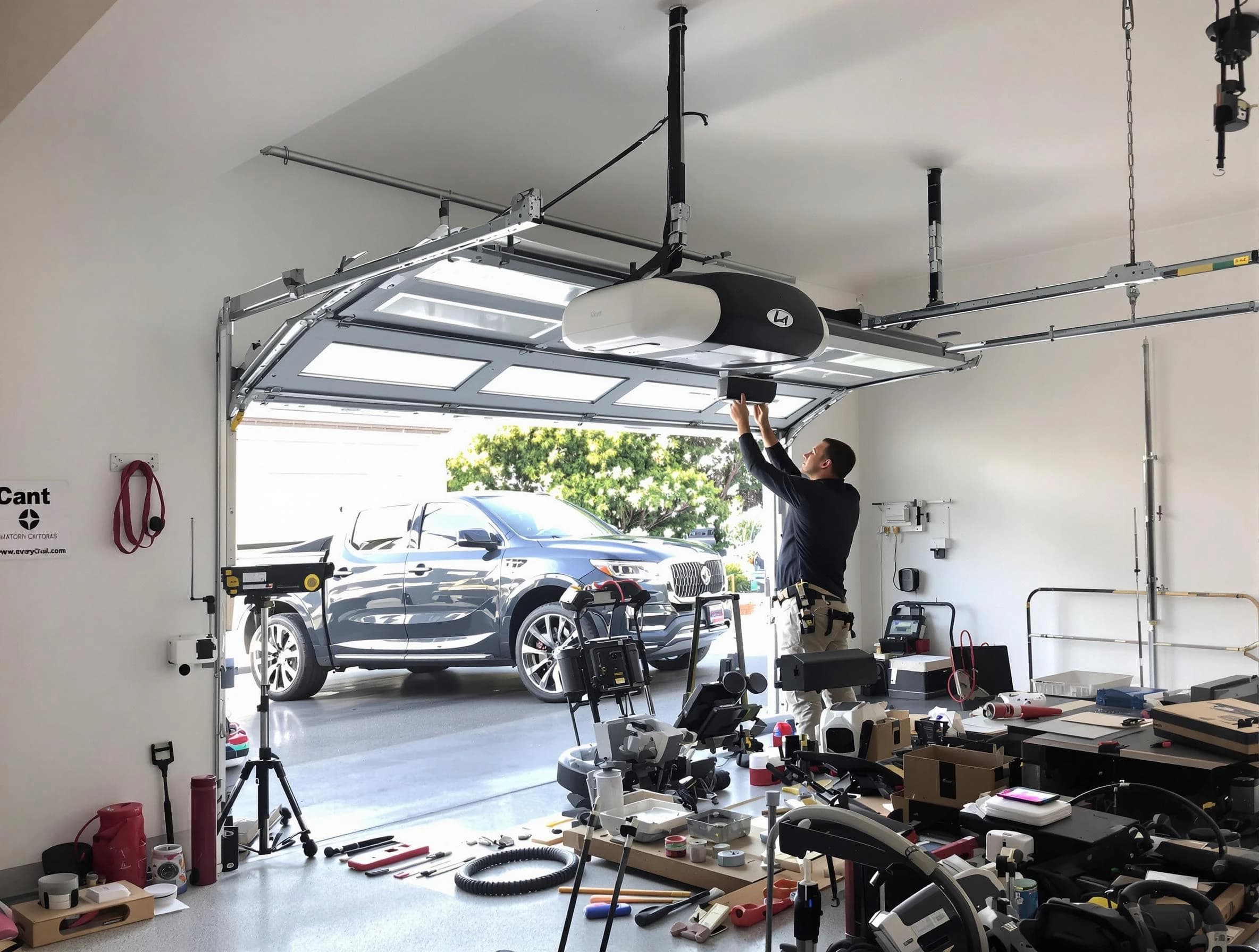 Slaughterville Garage Door Repair specialist installing smart garage door opener system in Slaughterville home