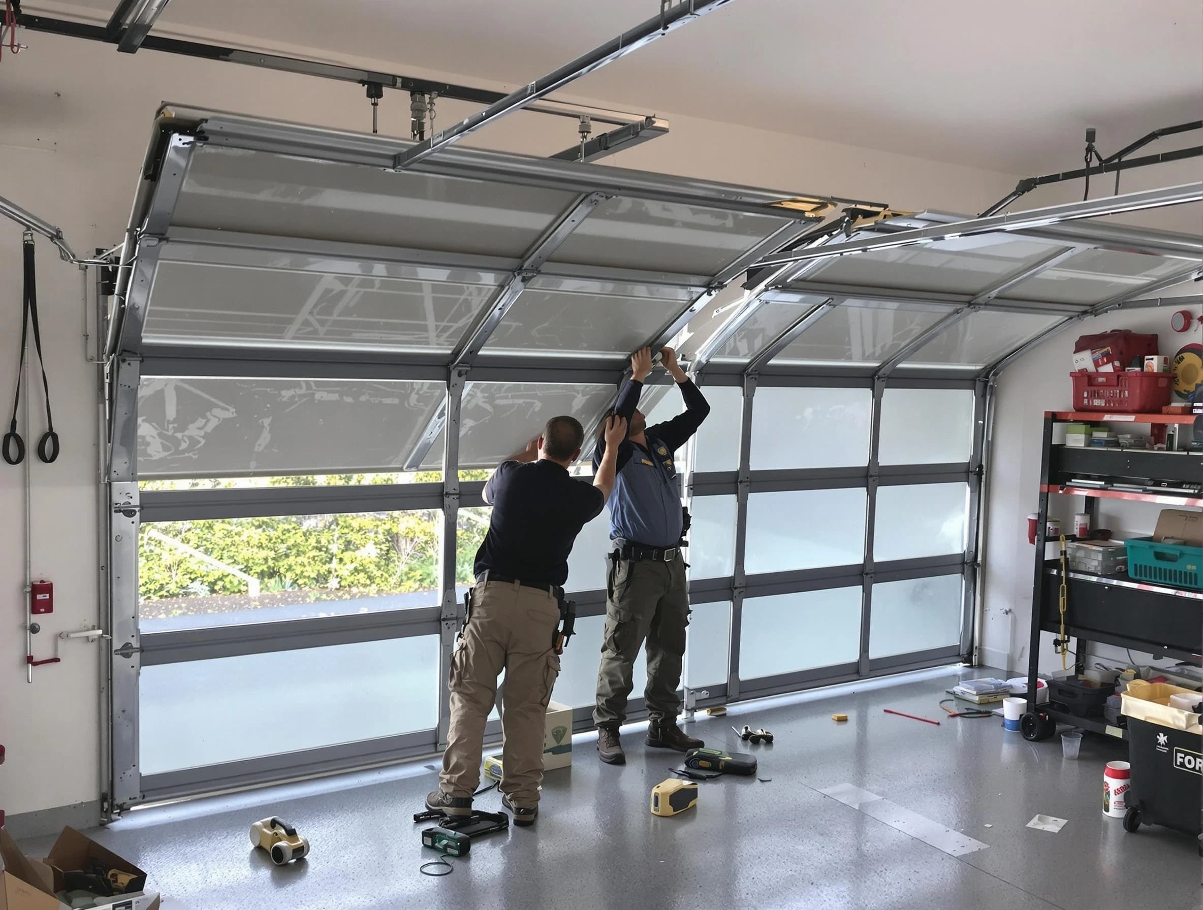 Slaughterville Garage Door Repair expert performing precise panel replacement on Slaughterville garage door