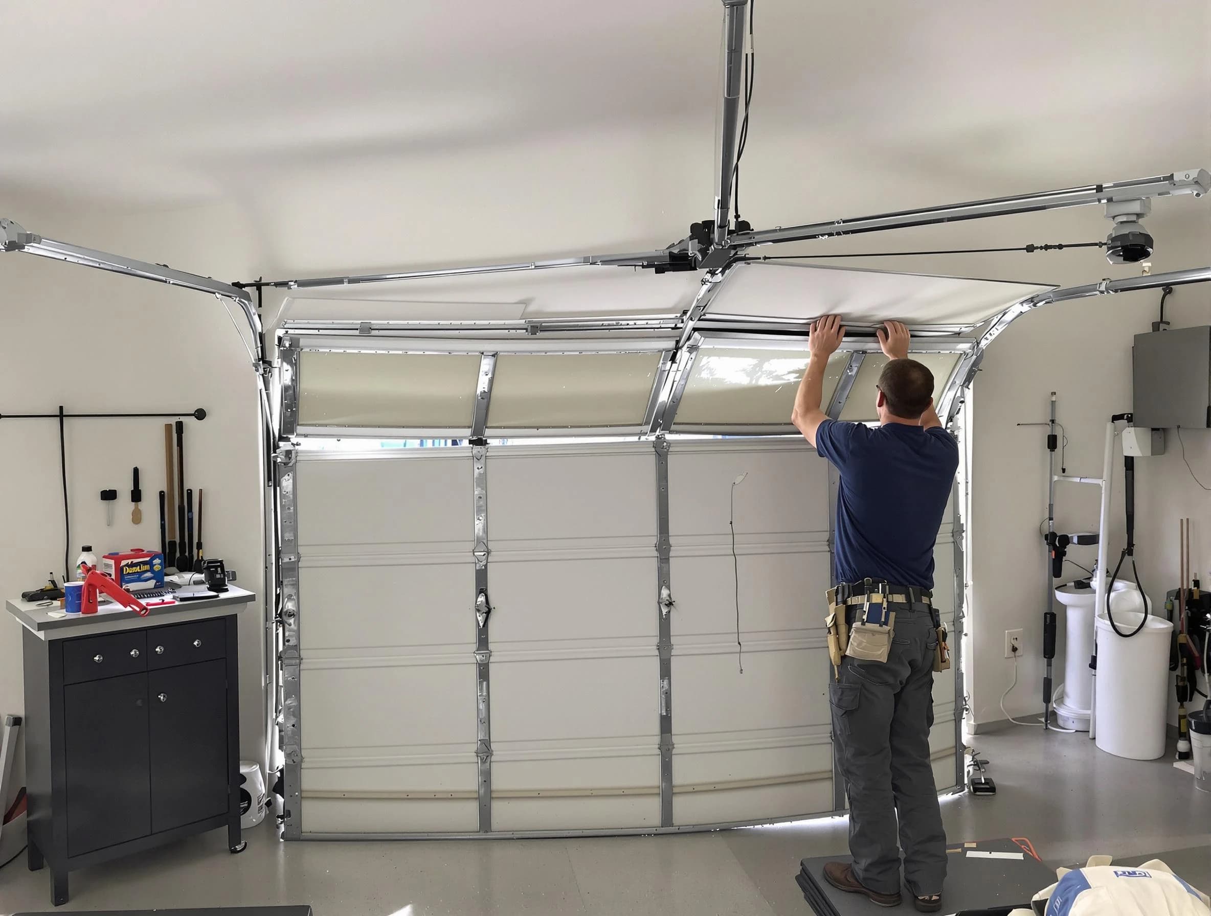 Slaughterville Garage Door Repair specialist performing precise section replacement on Slaughterville garage door