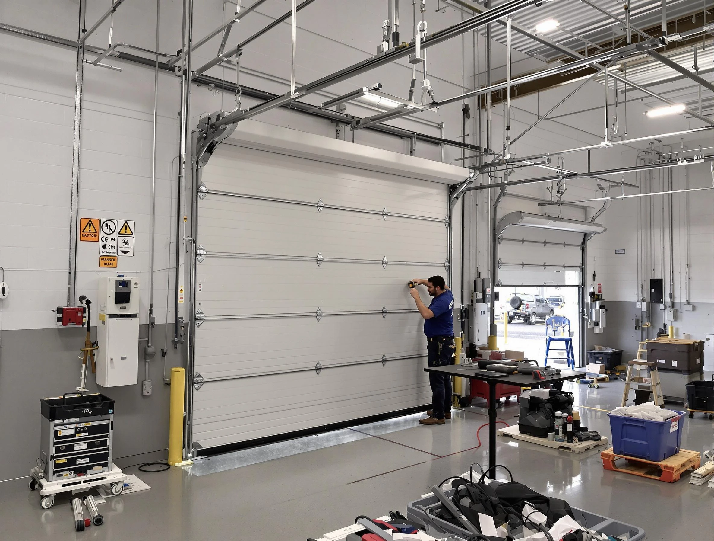 Commercial garage door repair being performed by Slaughterville Garage Door Repair expert in Slaughterville