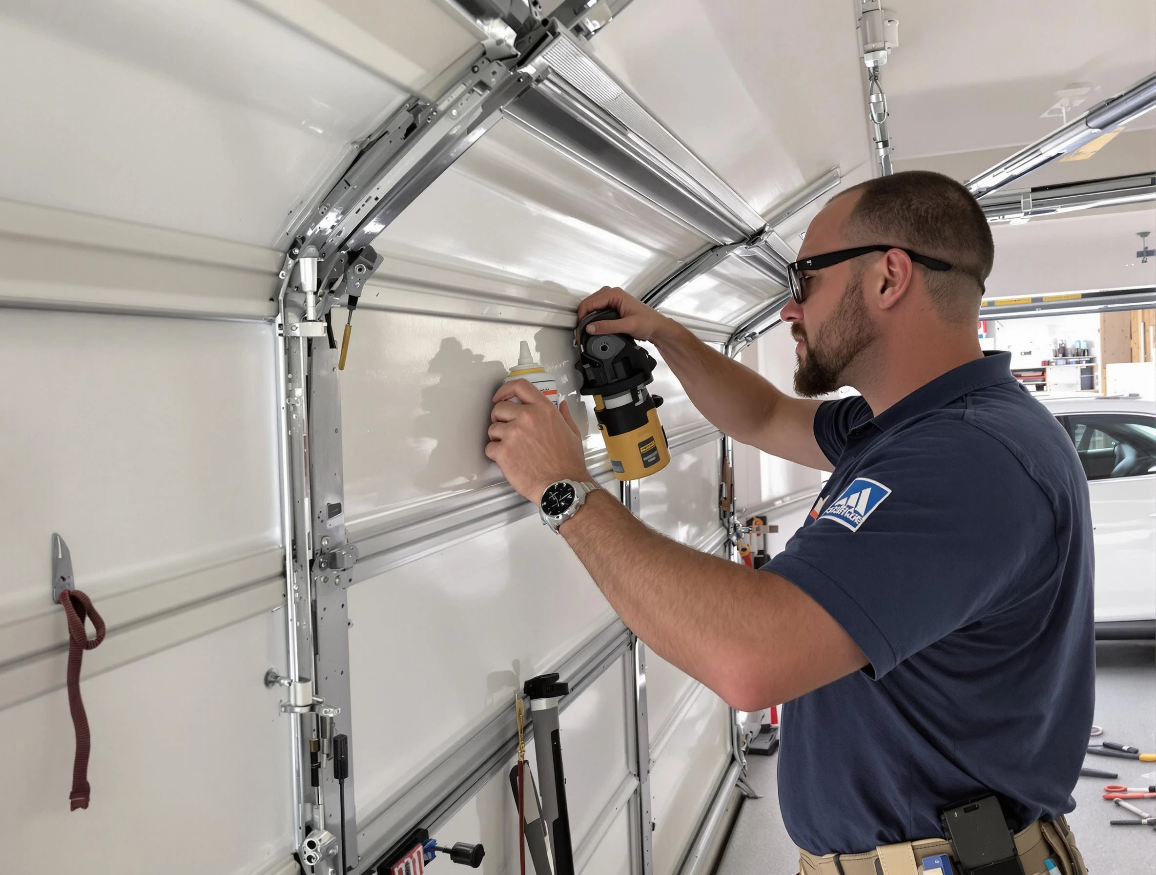 Slaughterville Garage Door Repair technician performing comprehensive noise reduction service in Slaughterville