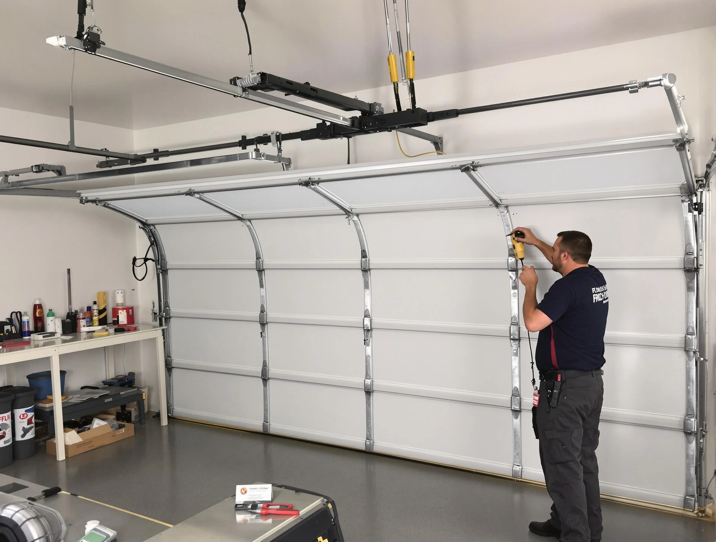 Slaughterville Garage Door Repair certified technician performing overhead door system repair in Slaughterville