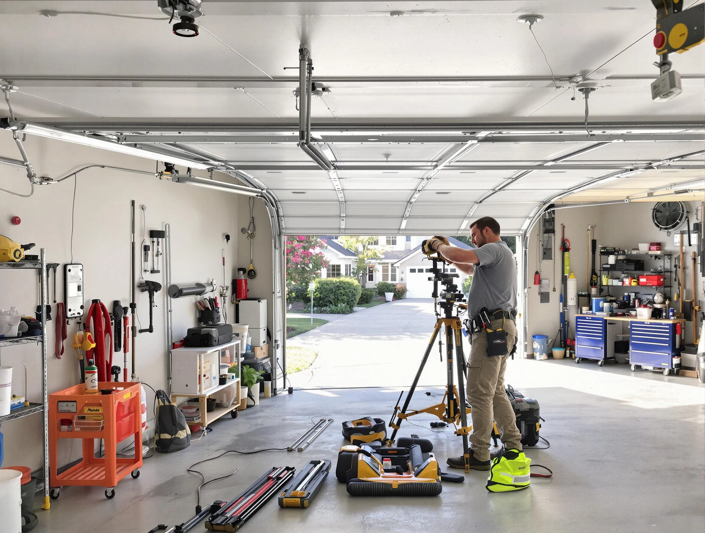 Slaughterville Garage Door Repair specialist performing laser-guided track alignment in Slaughterville